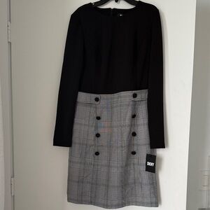 DKNY Black and Gray Checkered Dress